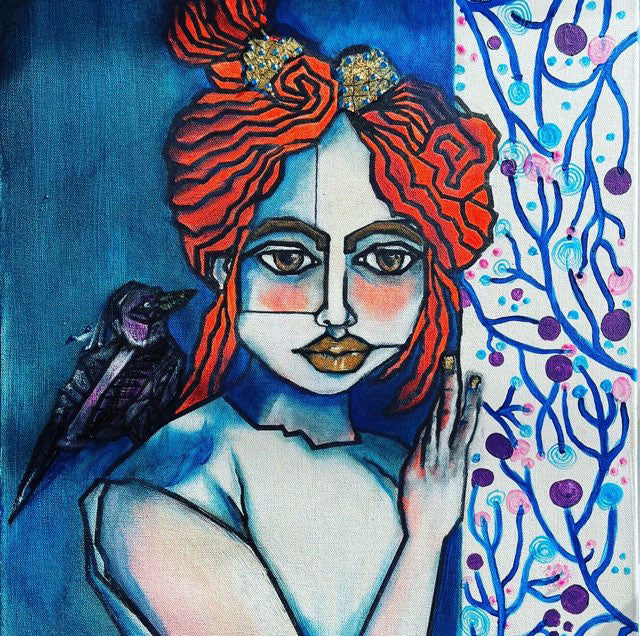 LA PETITE FILLE ET L'OISEAU - 50 x 61 cm