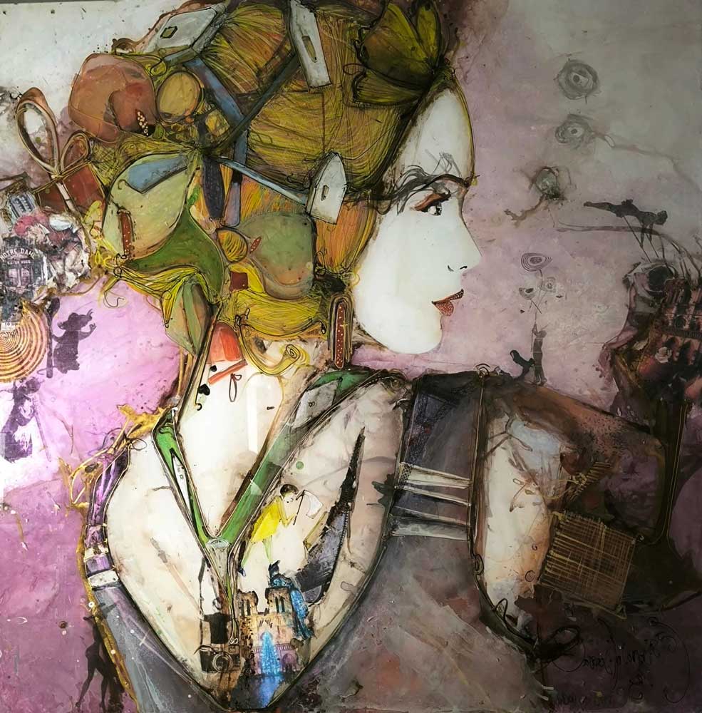 The necklace made of glass, stone, vegetables and resin