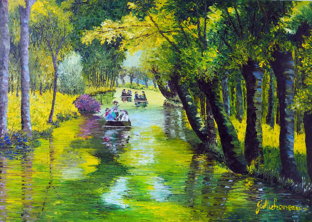 Barques dans le marais poitevin - 70 cm x 50 cm